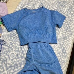 Blue Cropped Top and Shorts Set